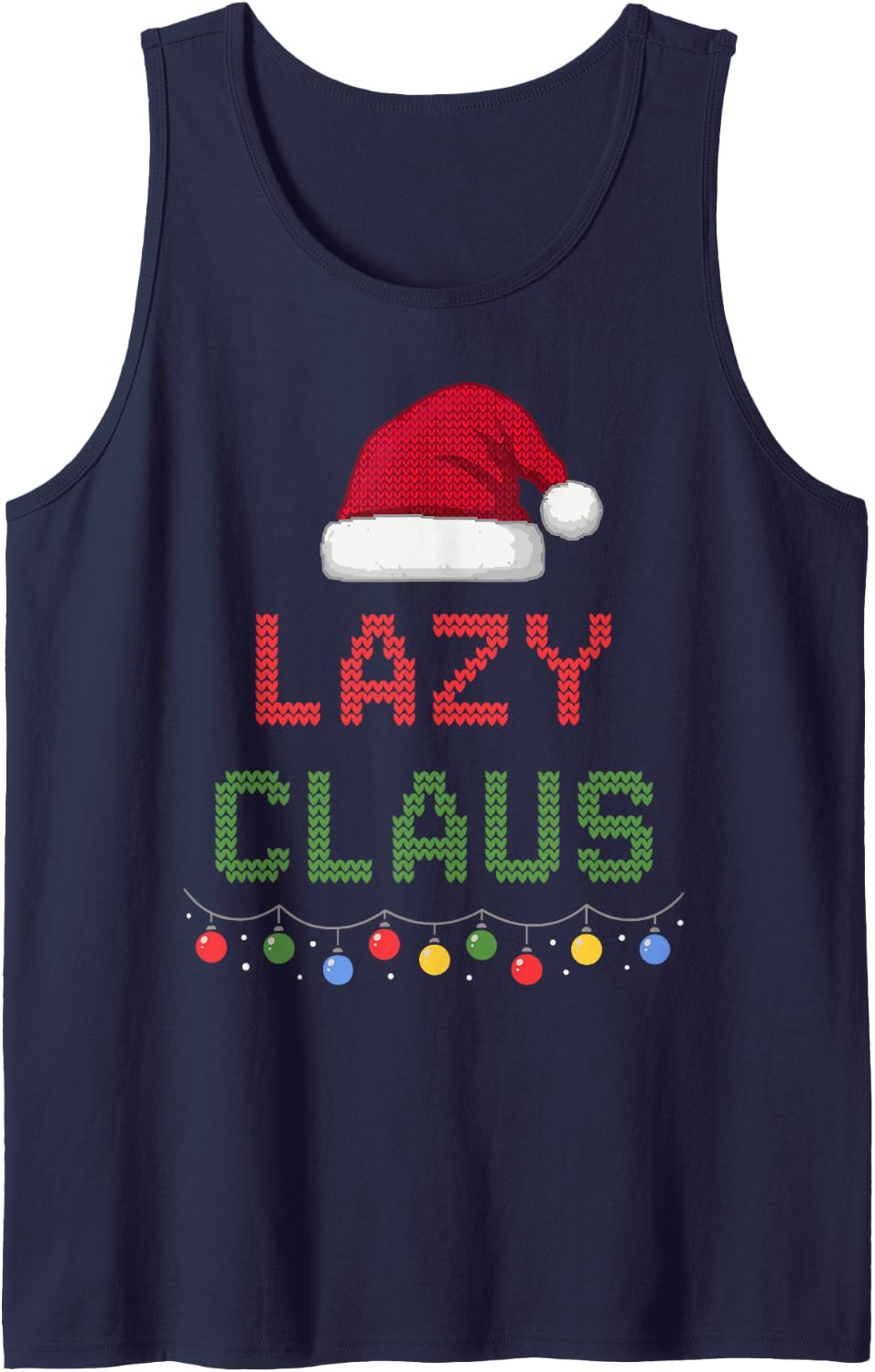 Funny Lazy Claus Ugly Christmas Knit Matching Group Family Sleeveless Tank Top - Navy Blue