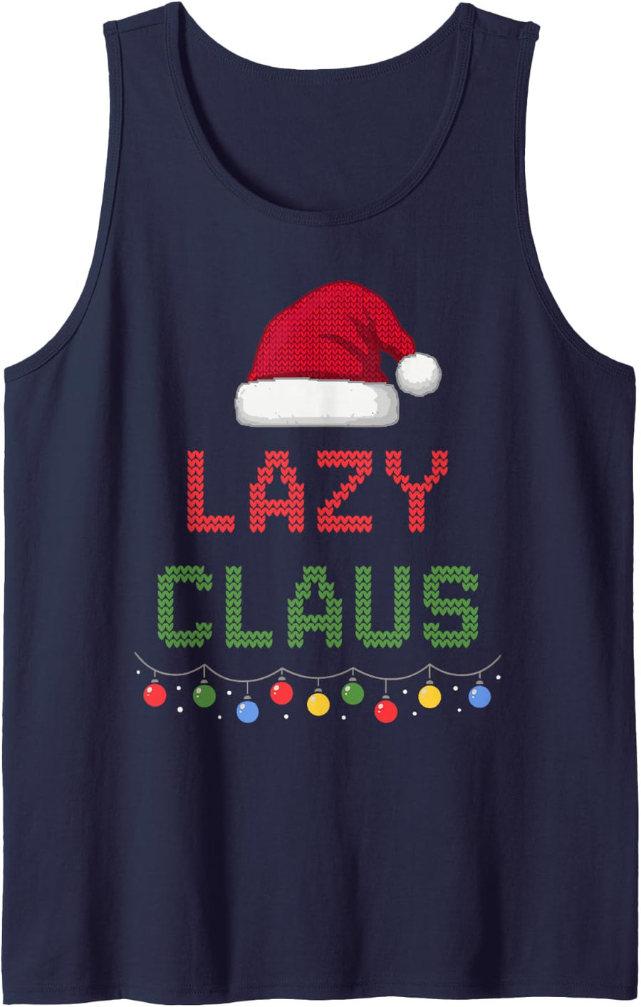 Funny Lazy Claus Ugly Christmas Knit Matching Group Family Sleeveless Tank Top - Navy Blue