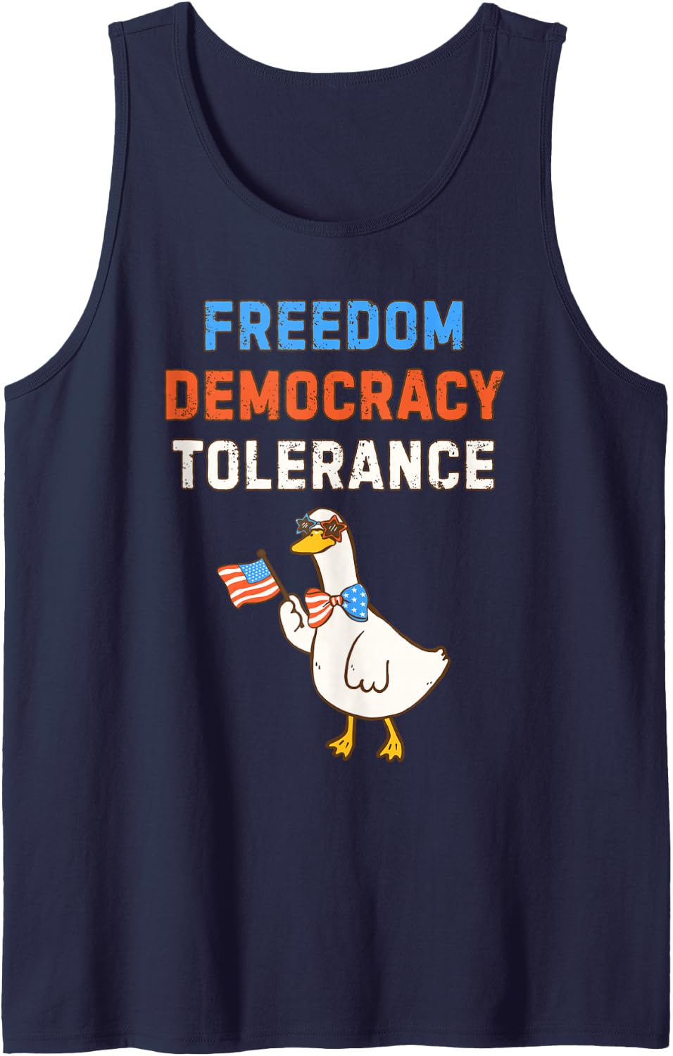 Democracy Tolerance Anti Trump July Four Independence Day Sleeveless Tank Top - Navy Blue