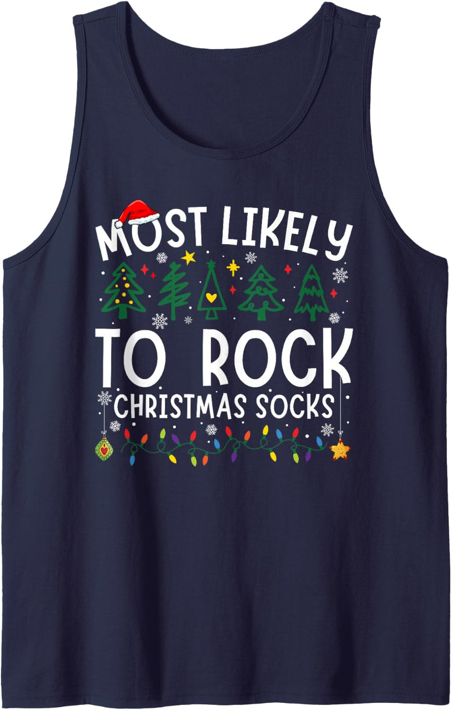 Most Likely to Rock Christmas Socks Matching Christmas Sleeveless Tank Top - Navy Blue