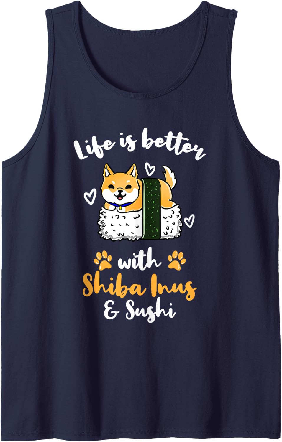 Life is Better with Shiba Inus and Sushi Sleeveless Tank Top - Navy Blue