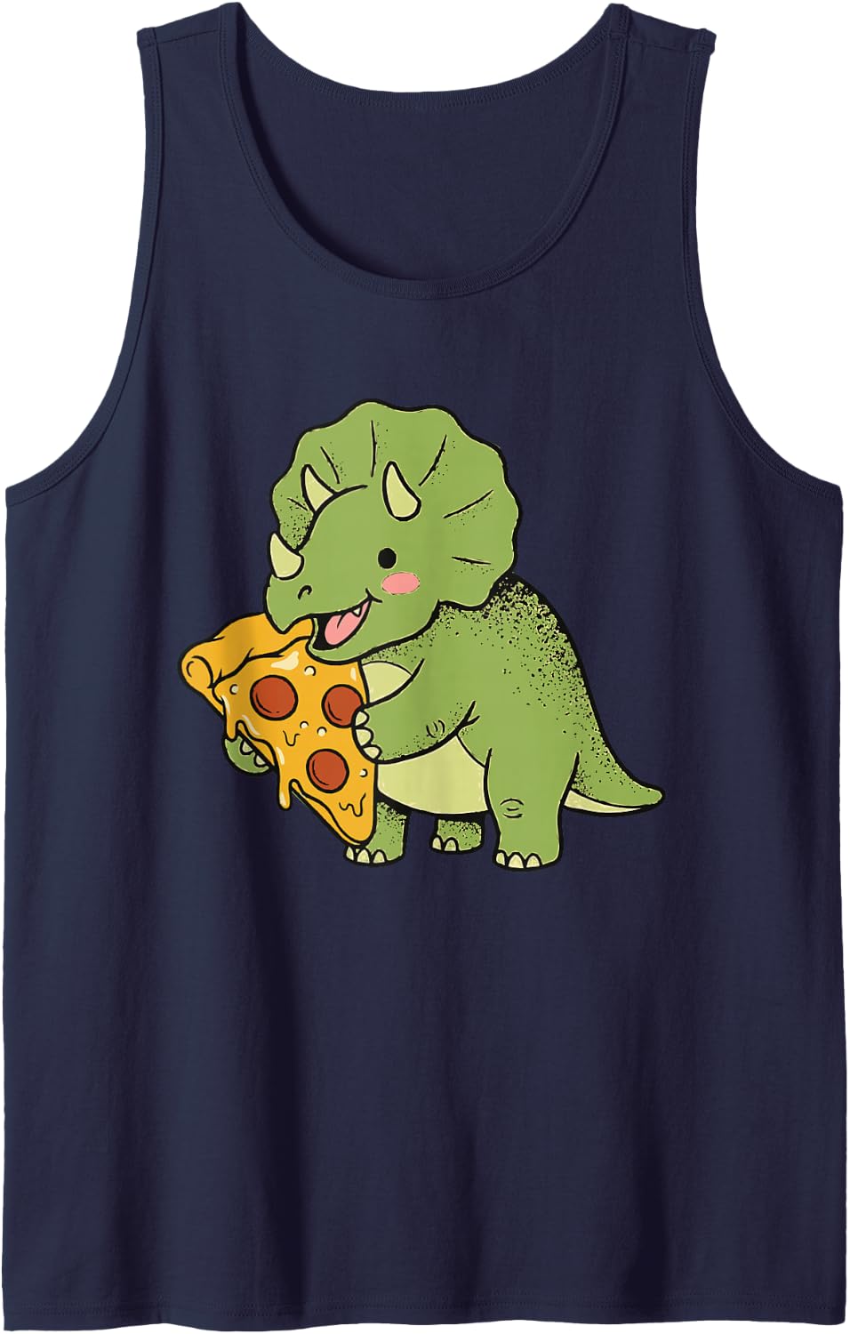 Cute Triceratops Pizza Cartoon Dinosaur Slice Snack Lover Tank Top - Navy Blue