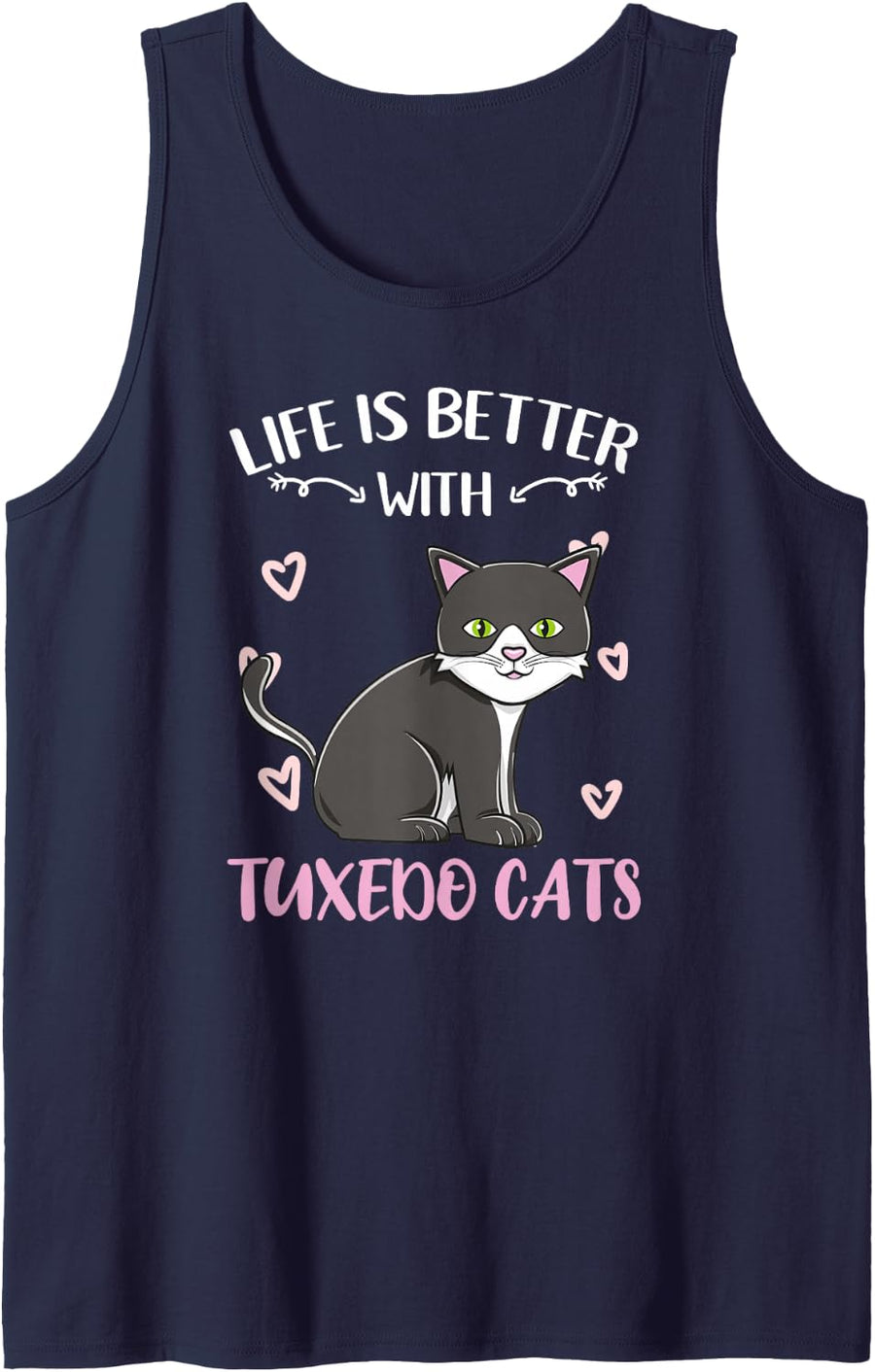 Life is Better with Tuxedo Cats Sleeveless Tank Top - Navy Blue