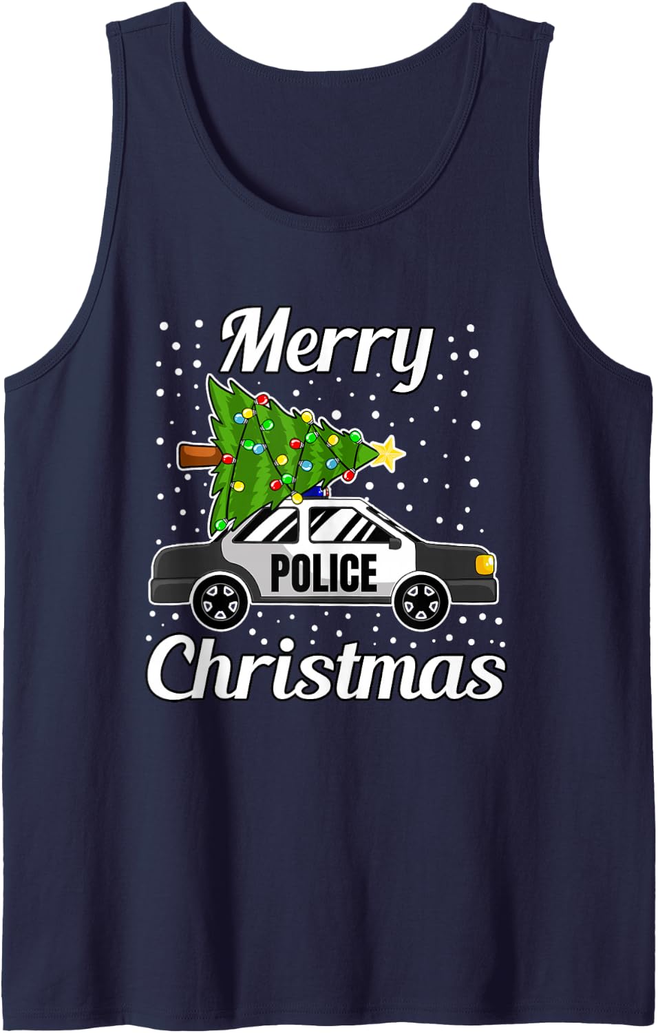Merry Christmas Police Car Pajama Cool X-Mas Cop Policeman Sleeveless Tank Top - Navy Blue
