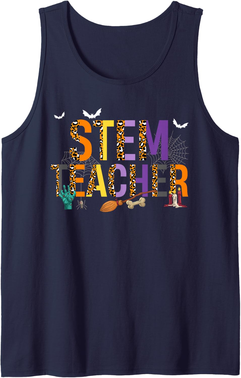 Stem Teacher Witch Boho Leopard Spooky Halloween Costumes Sleeveless Tank Top - Navy Blue