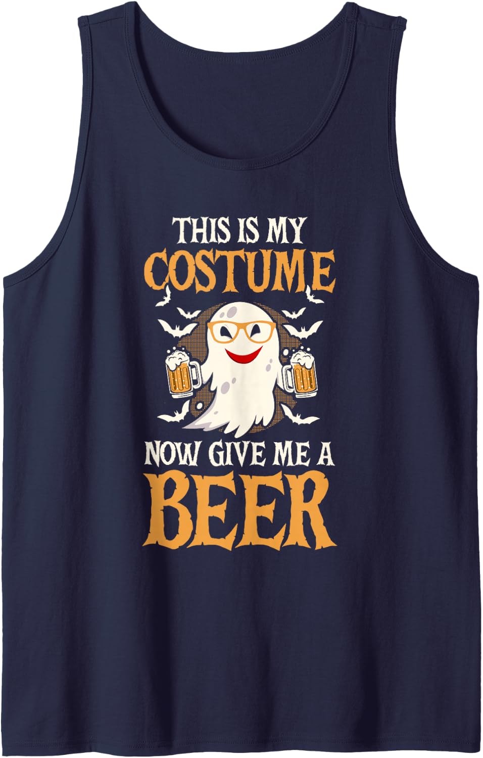 Ghost Halloween Trick or Treat Beer Sleeveless Tank Top - Navy Blue