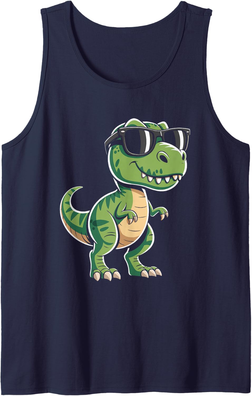 Cool Sunglasses Dinosaur Sunset Sleeveless Tank Top - Navy Blue