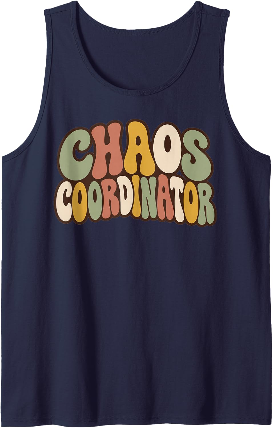 Retro Chaos Coordinator Groovy Boho Typography Sleeveless Tank Top - Navy Blue
