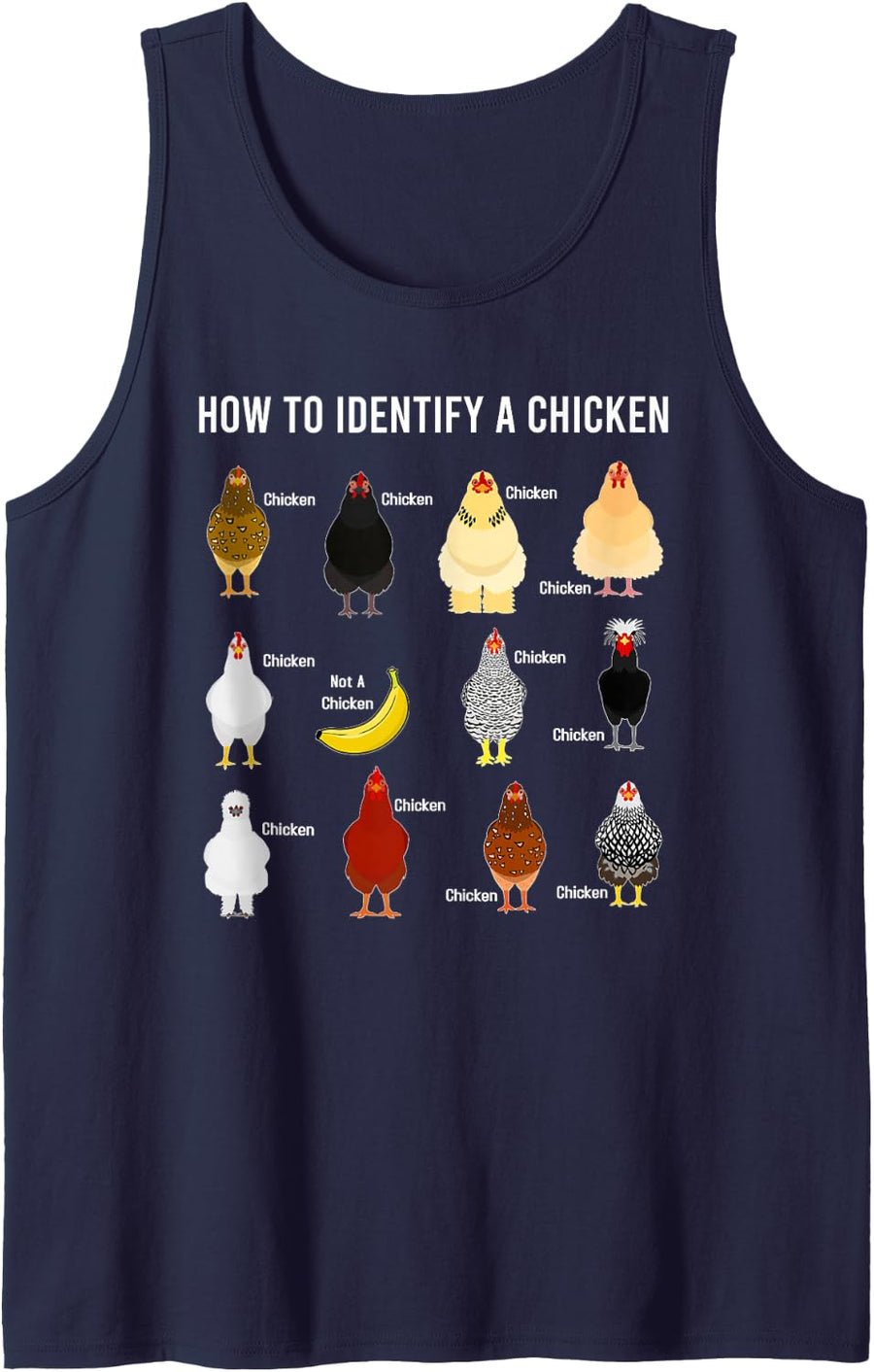 How to Identify A Chicken Funny Chicken Lover Sleeveless Tank Top - Navy Blue