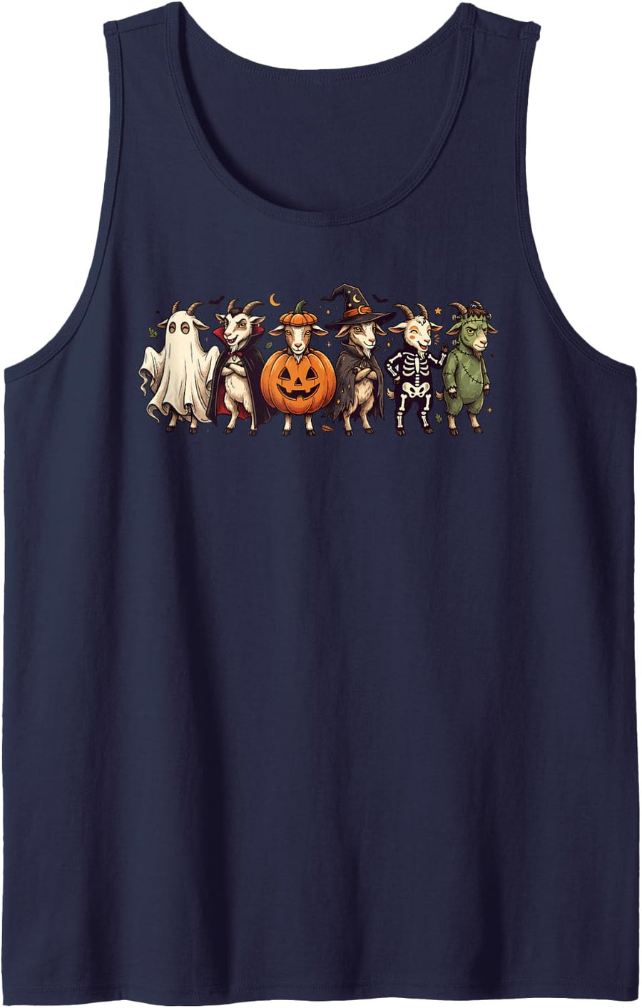 Funny Goat Halloween Squad Spooky Pumpkin Tank Top - Navy Blue