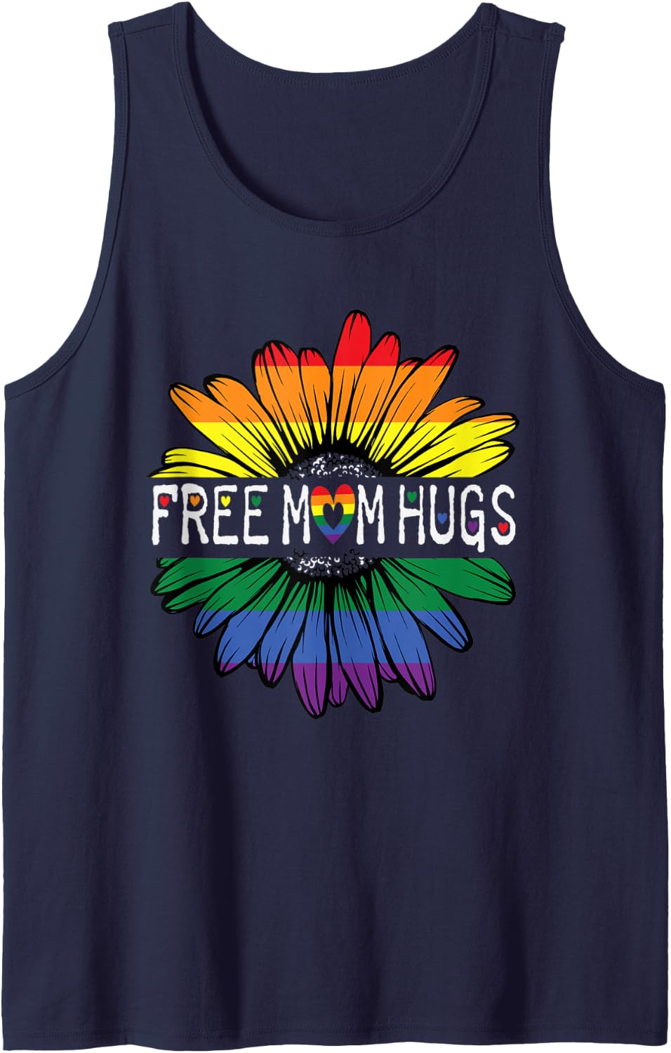 Pride Month Free Mom Hugs LGBT Rainbow Flag Tank Top - Navy Blue