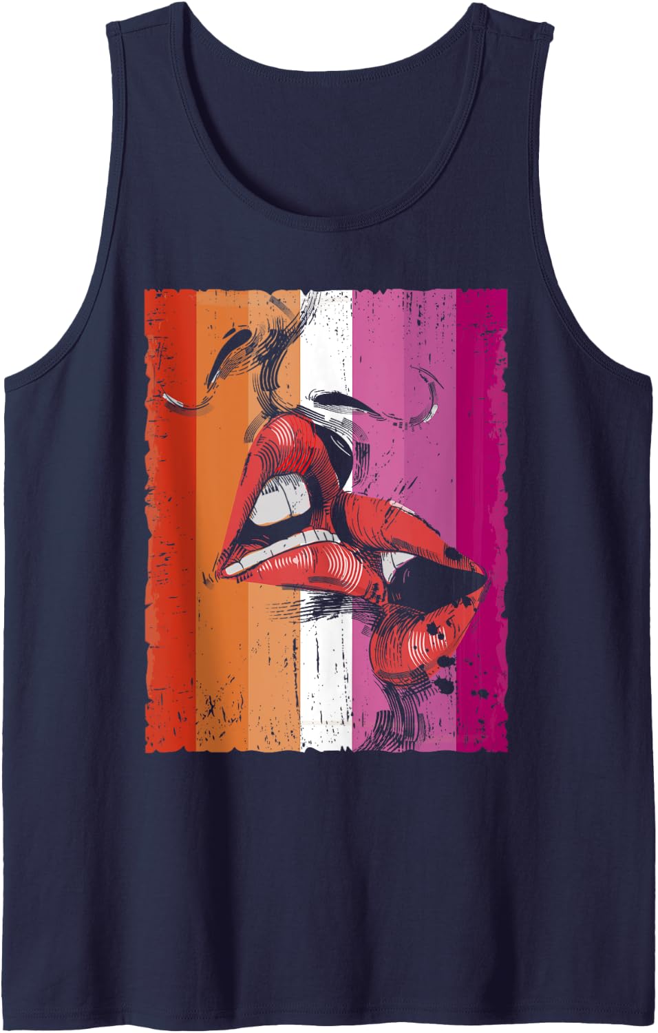 Lesbian Lips Kissing Lesbian Flag Pride LGBTQ Tank Top - Navy Blue