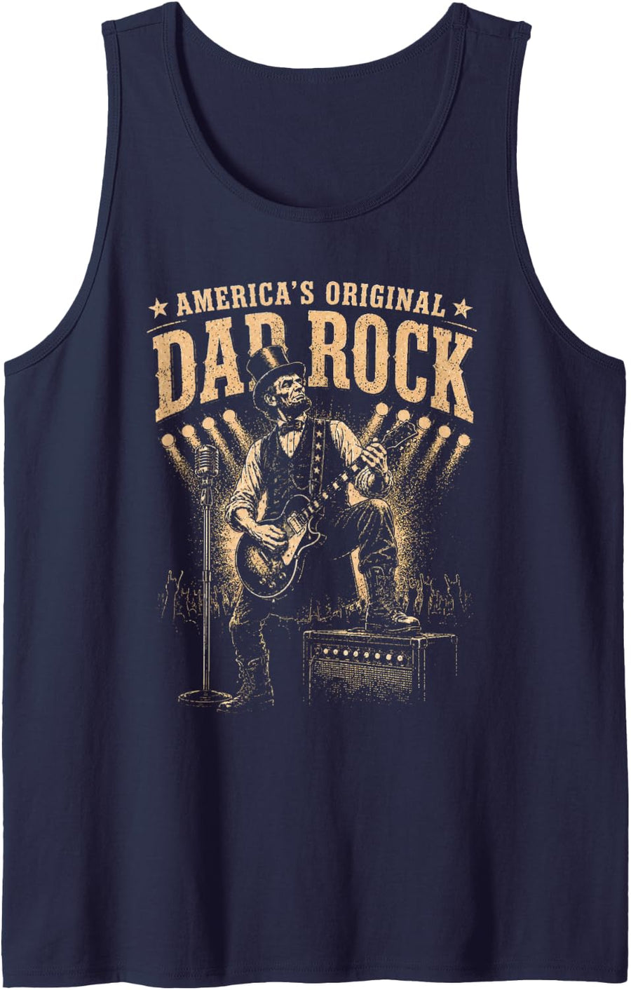 Abraham Lincoln USA Flag Funny US President Guitarist Tank Top - Navy Blue