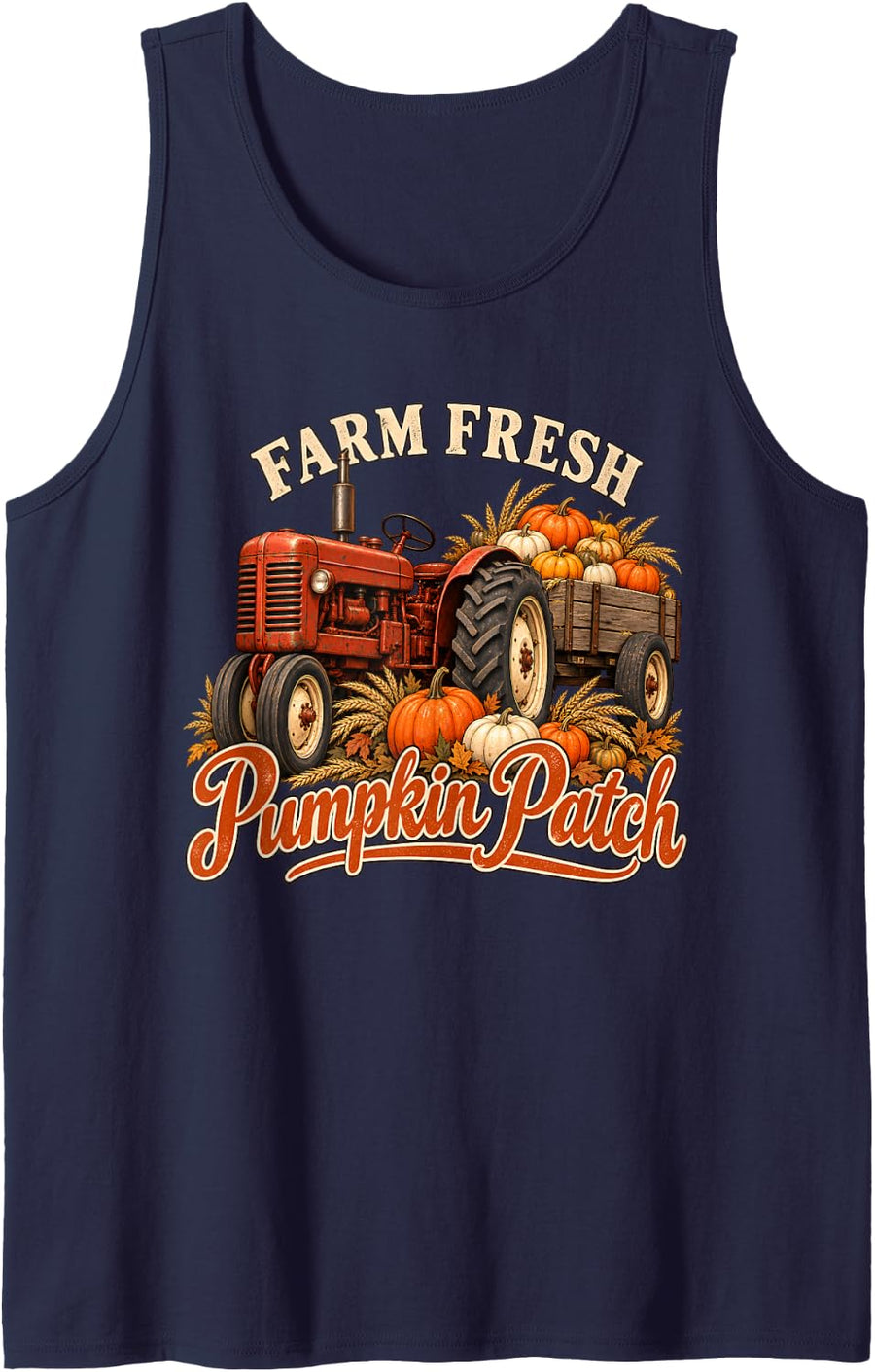Pumpkin Harvest Tractor Autumn Farm Sleeveless Tank Top - Navy Blue