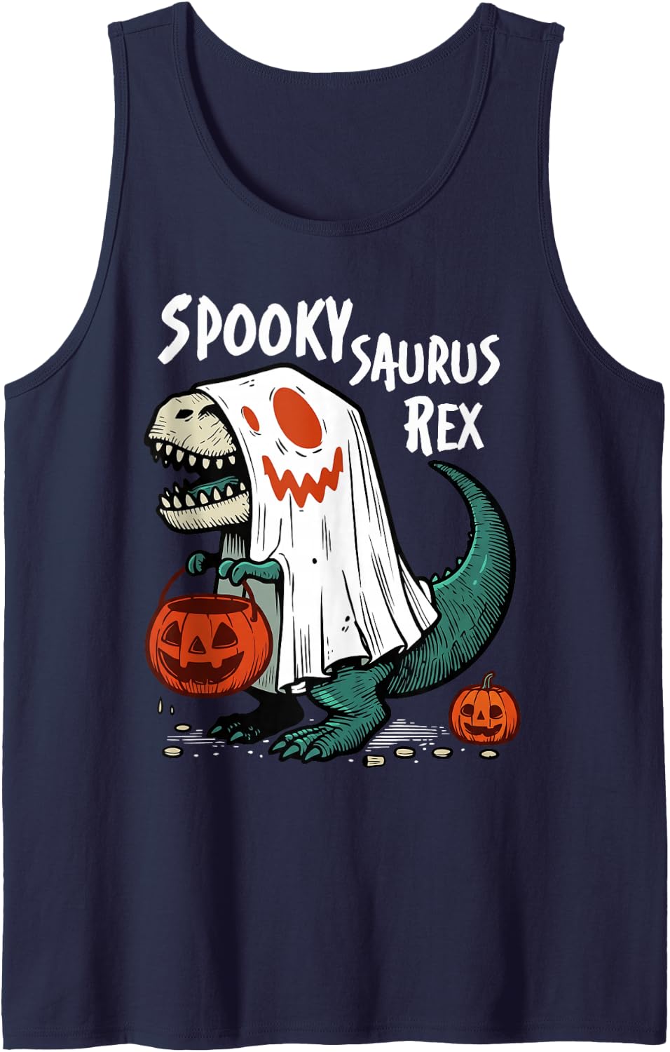 Spooky Dinosaur Halloween T-Rex Dinosaur Spookysaurus Rex Sleeveless Tank Top - Navy Blue