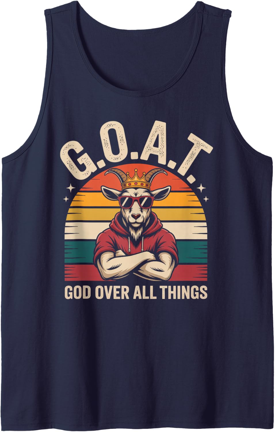 Cute Goat GOD Above All Things Hope Good Time Has Plan Jesus Sleeveless Tank Top - Navy Blue