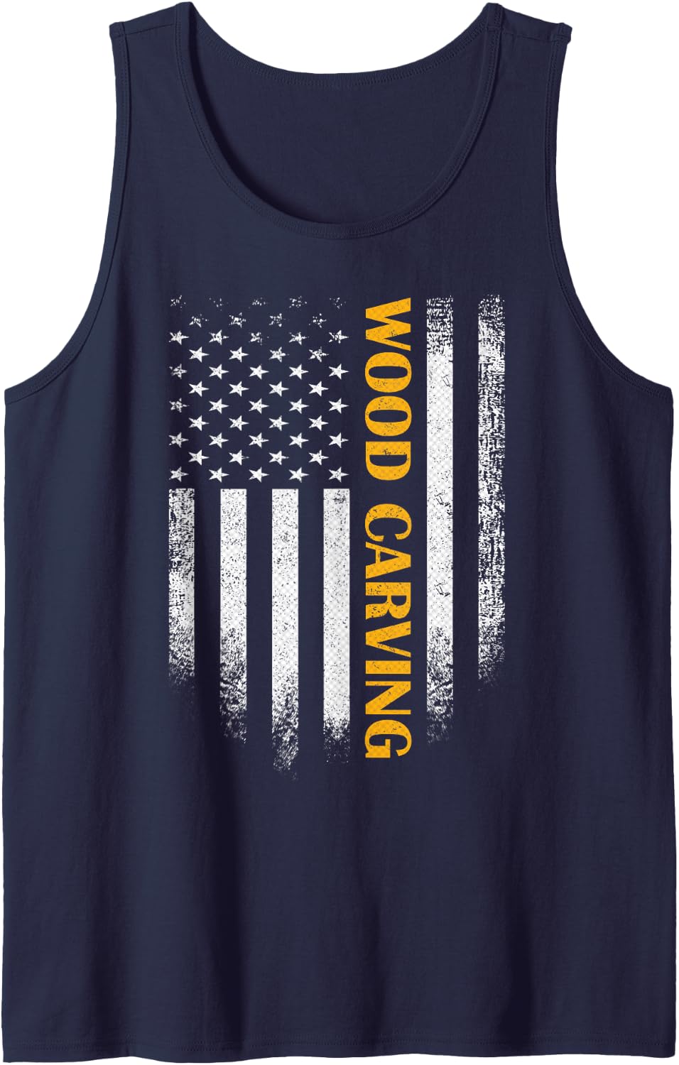 Vintage USA American Flag Wood Carving Whittling Woodworking Sleeveless Tank Top - Navy Blue