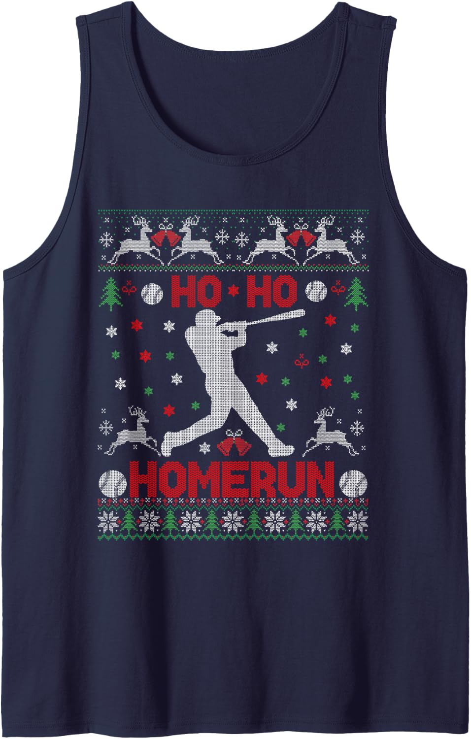 Baseball Softball Ho Ho Homerun Ugly Christmas Sweater Party Sleeveless Tank Top - Navy Blue