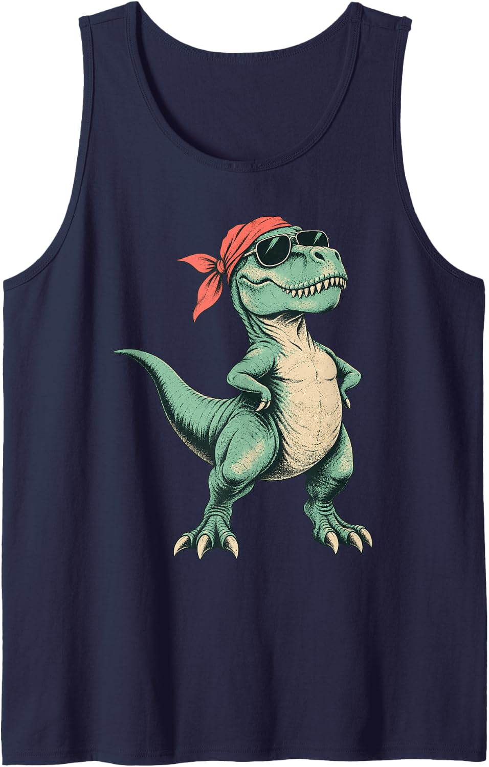 Cool T-Rex with Sunglasses and Bandana Sleeveless Tank Top - Navy Blue