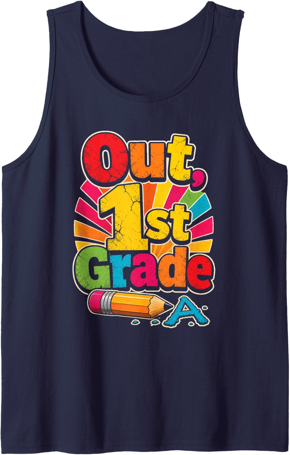 1st Grade Out Elementary Graduation Moving Up Day Sleeveless Tank Top - Navy Blue