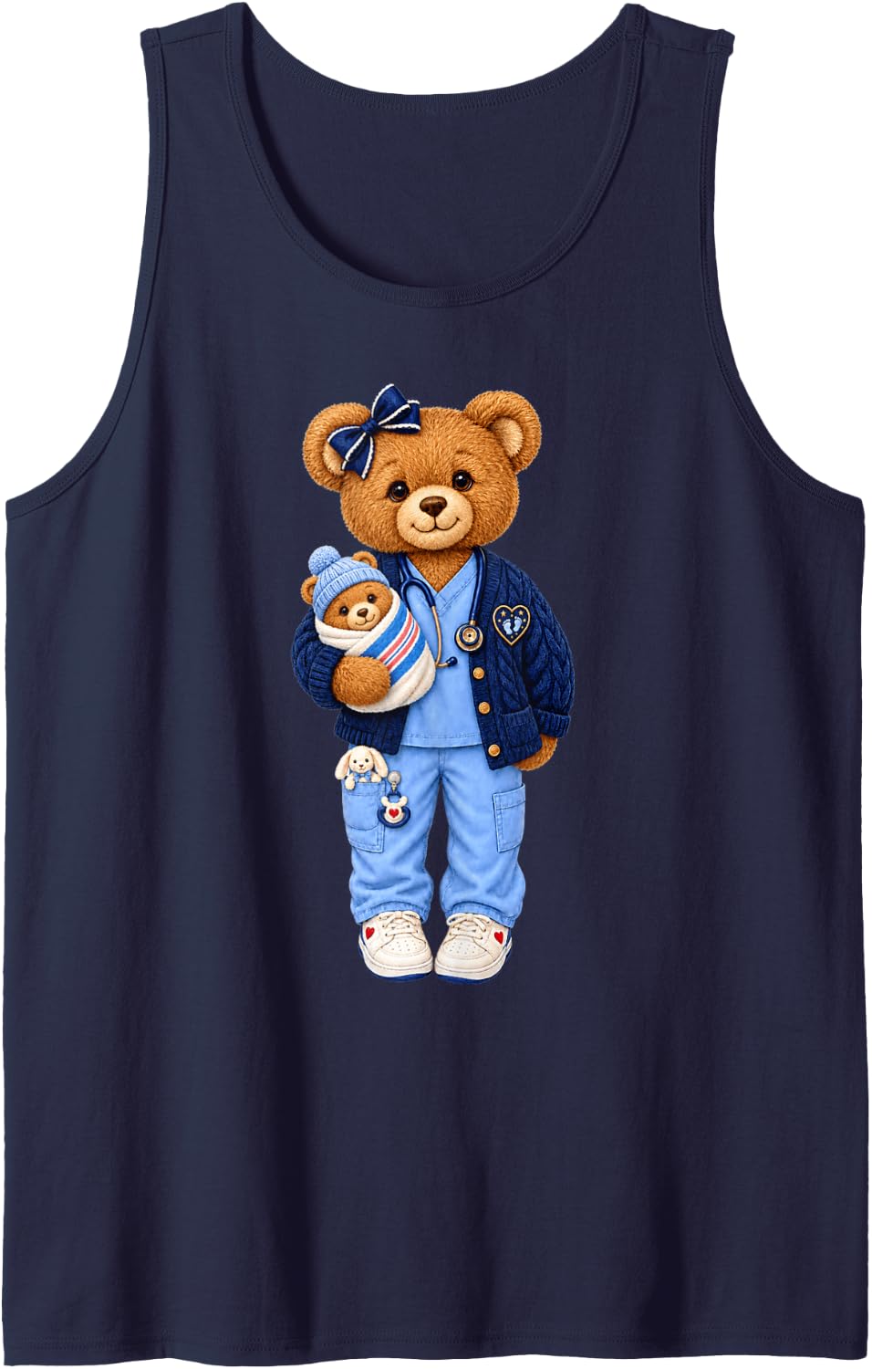 NICU Nurse Teddy Bear Women Sleeveless Tank Top - Navy Blue