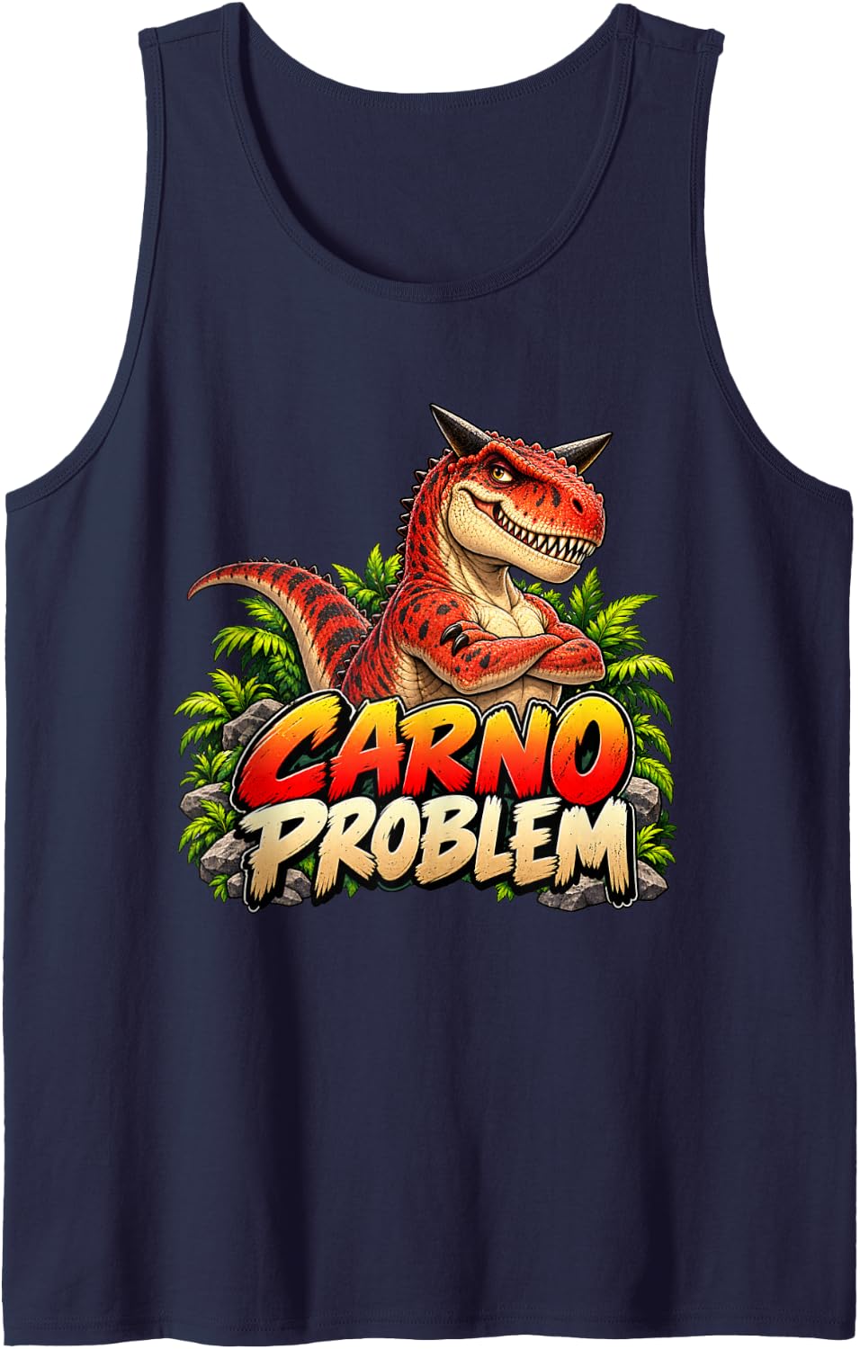 Carno Problem Funny Carnotaurus Dinosaur Pun Sleeveless Tank Top - Navy Blue