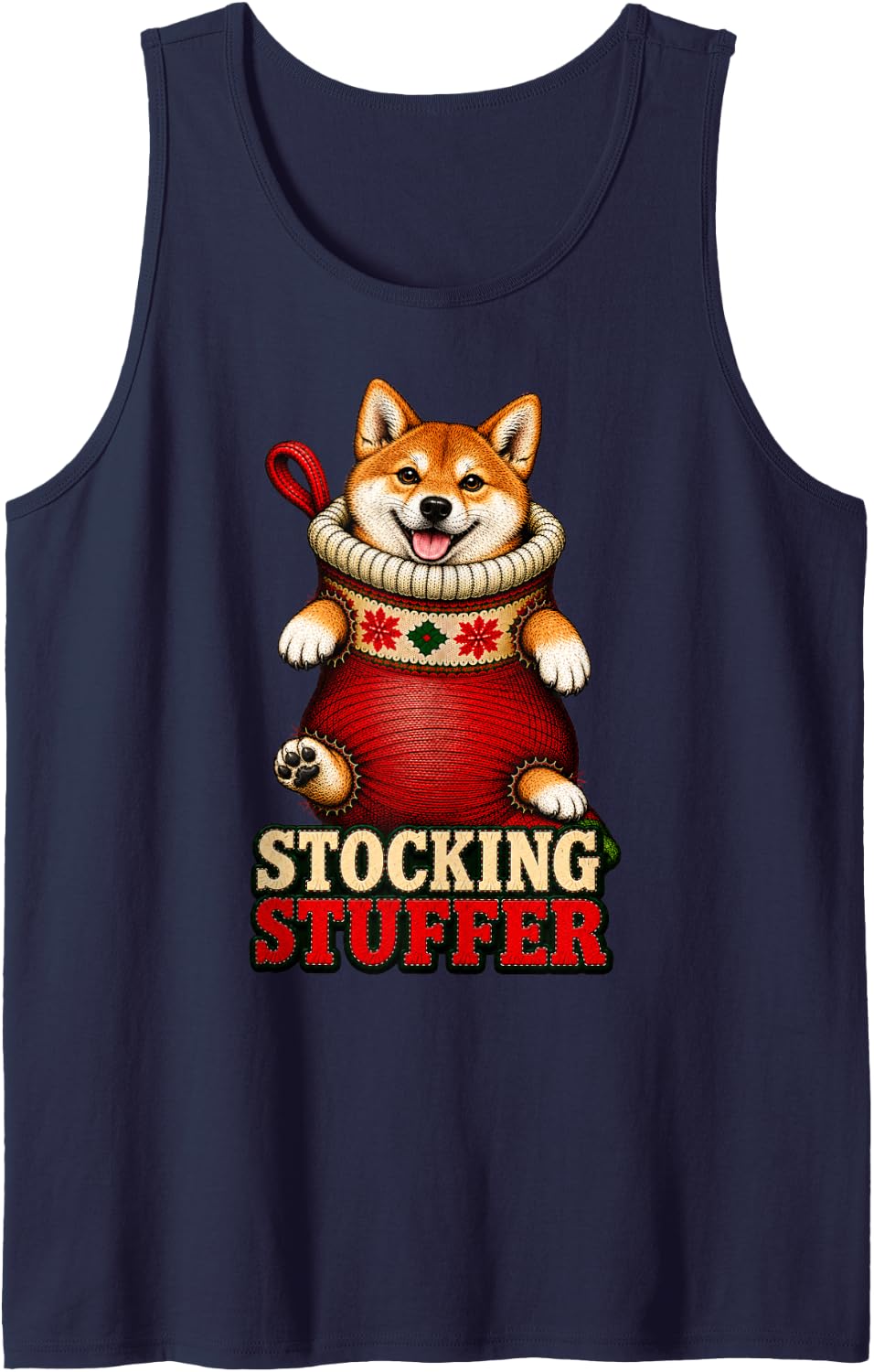 Shiba Inu Dog Christmas Stocking Stuffer Sleeveless Tank Top - Navy Blue