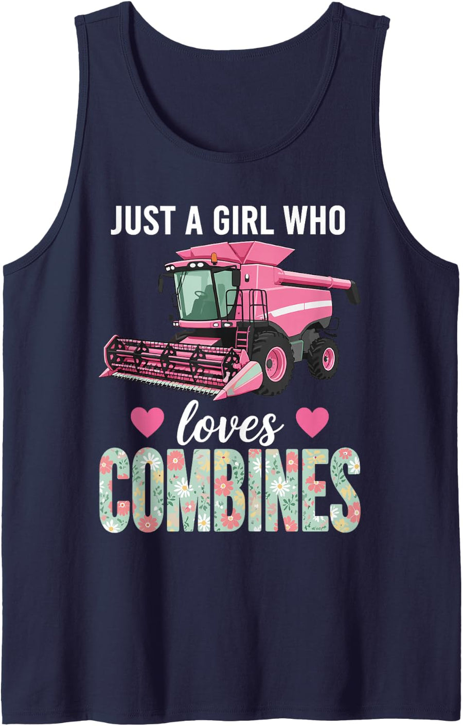 Combines Art for Girls Kid Combine Tractor Harvest Combines Sleeveless Tank Top - Navy Blue