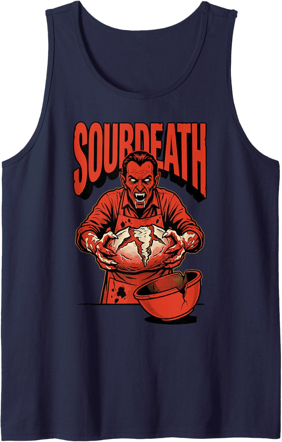 Sourdeath Funny Sourdough Baker Vampire Bread Humor Women Sleeveless Tank Top - Navy Blue