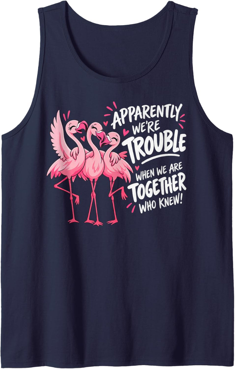 Three Flamingos Best Friends Dancing Together Sleeveless Tank Top - Navy Blue