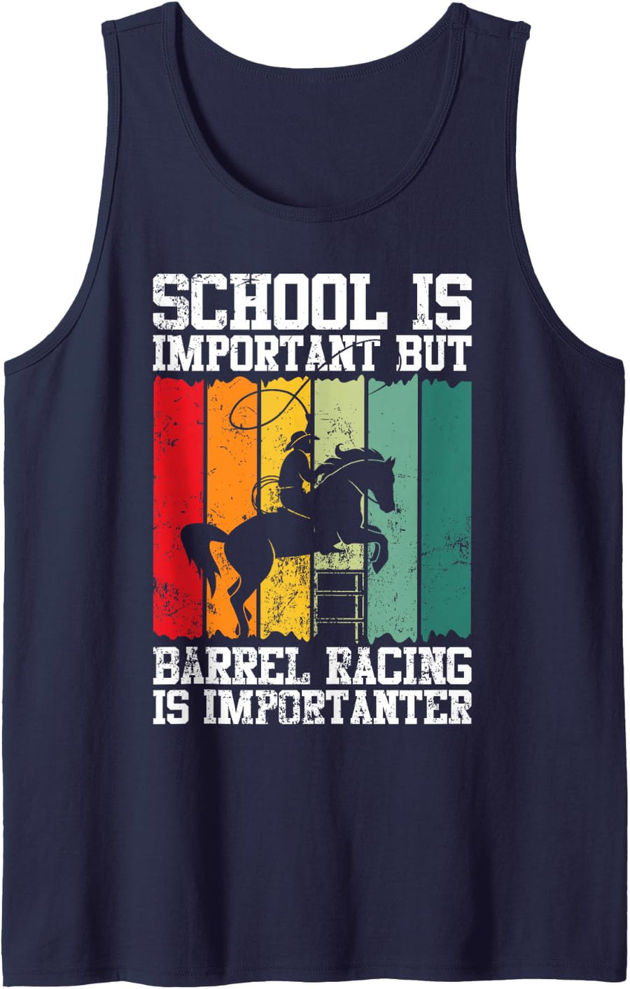School is Important But Barrel Racing Importanter Novelty Tank Top - Navy Blue