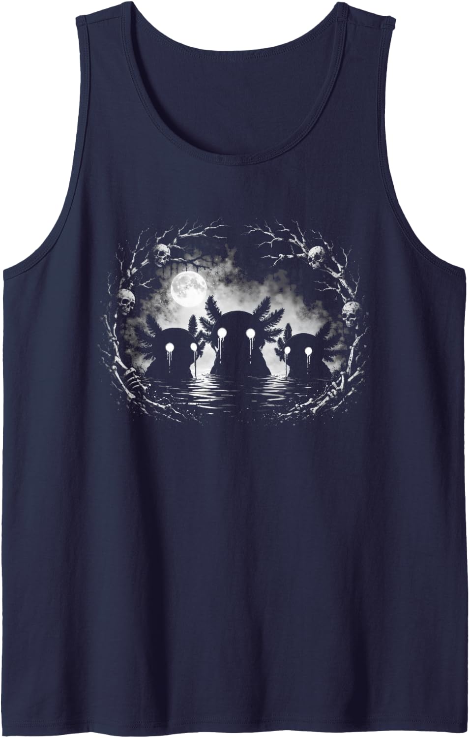 Creepy Axolotl Horror Aesthetic Dark Axolotls Goth Gothic Tank Top - Navy Blue