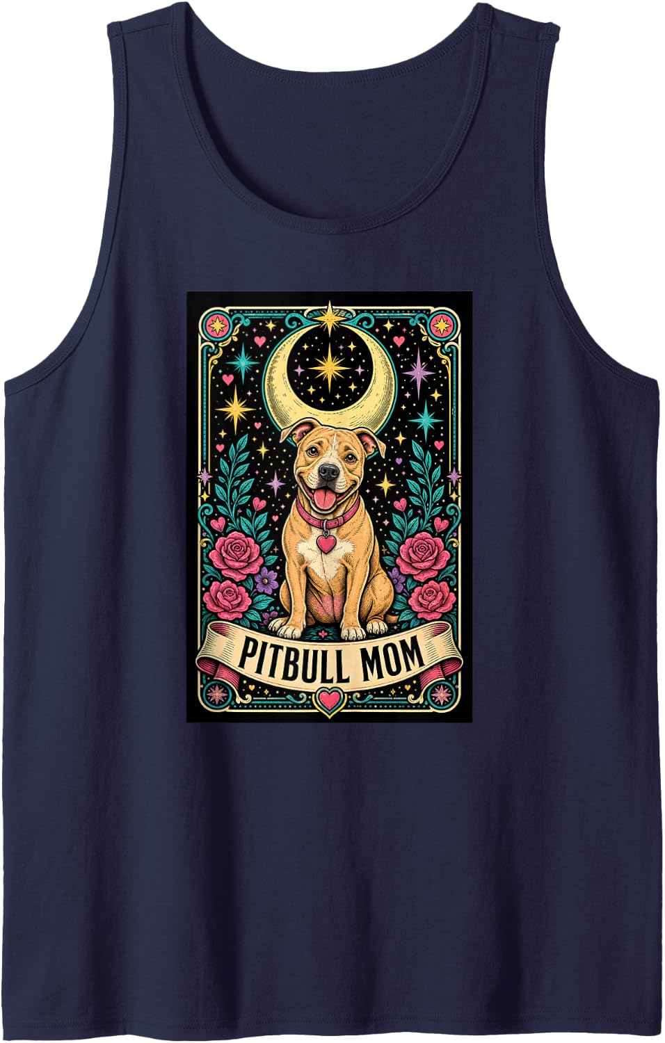 Pitbull Mom Celestial Moon Tarot Card Dog Sleeveless Tank Top - Navy Blue