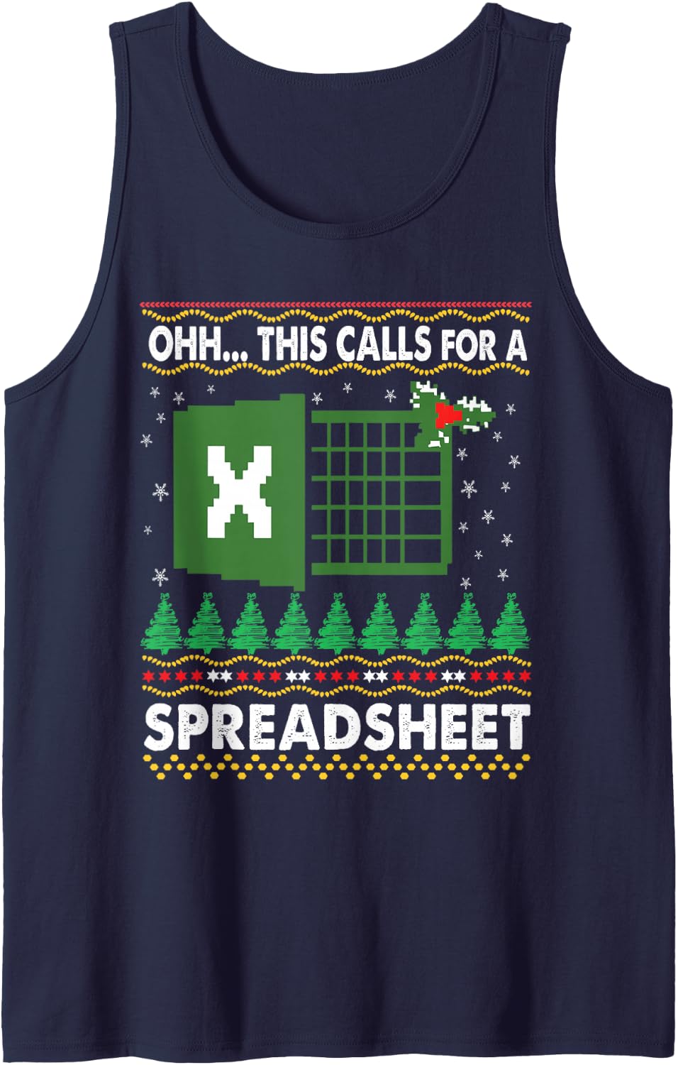 This Calls for a Spreadsheet Ugly Office Christmas Sweater Sleeveless Tank Top - Navy Blue