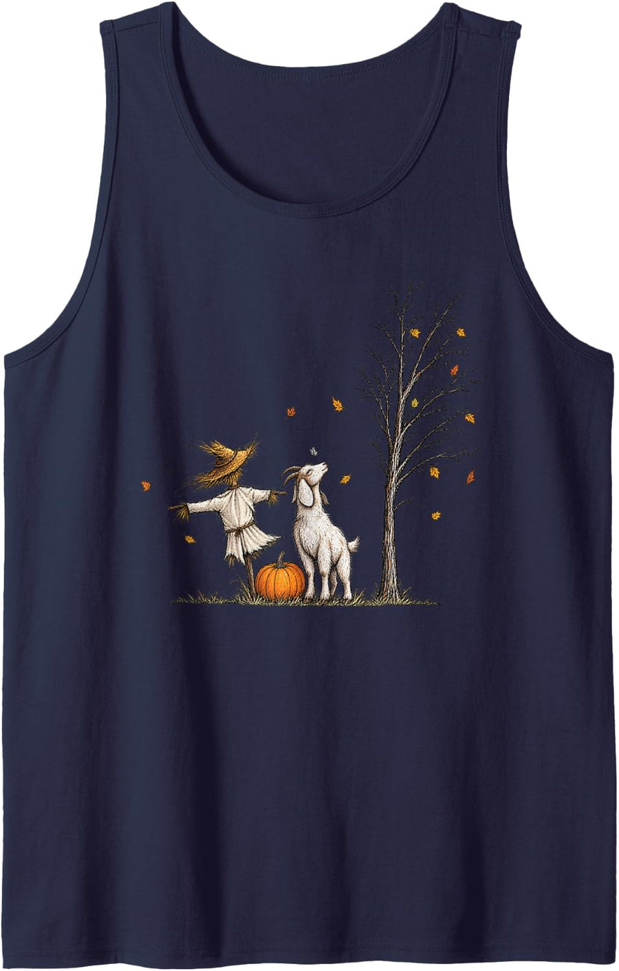 Halloween Goat Pumpkin Sleeveless Tank Top - Navy Blue
