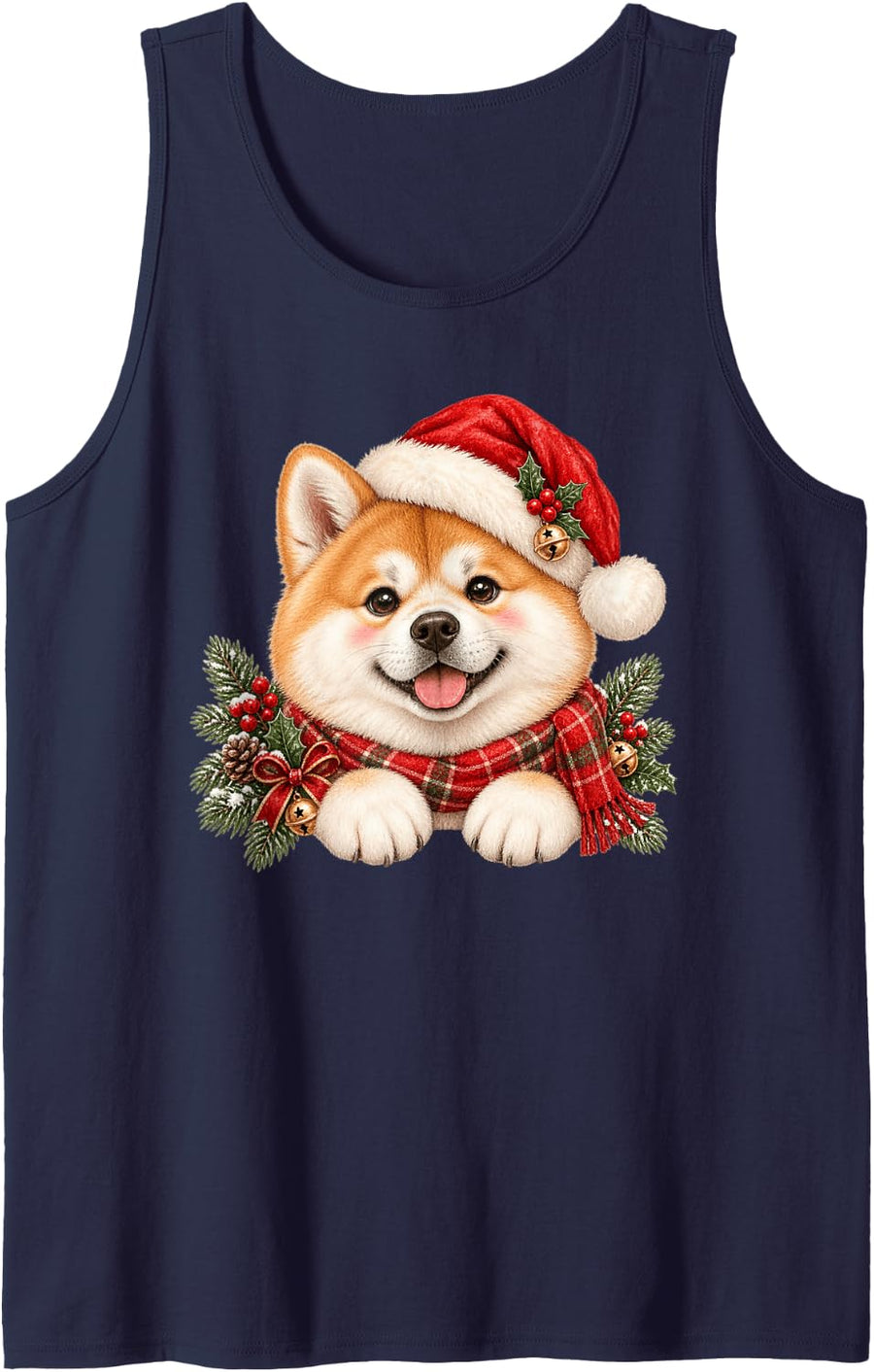 Cute Shiba Inu Dog Santa Hat Christmas Holiday Sleeveless Tank Top - Navy Blue