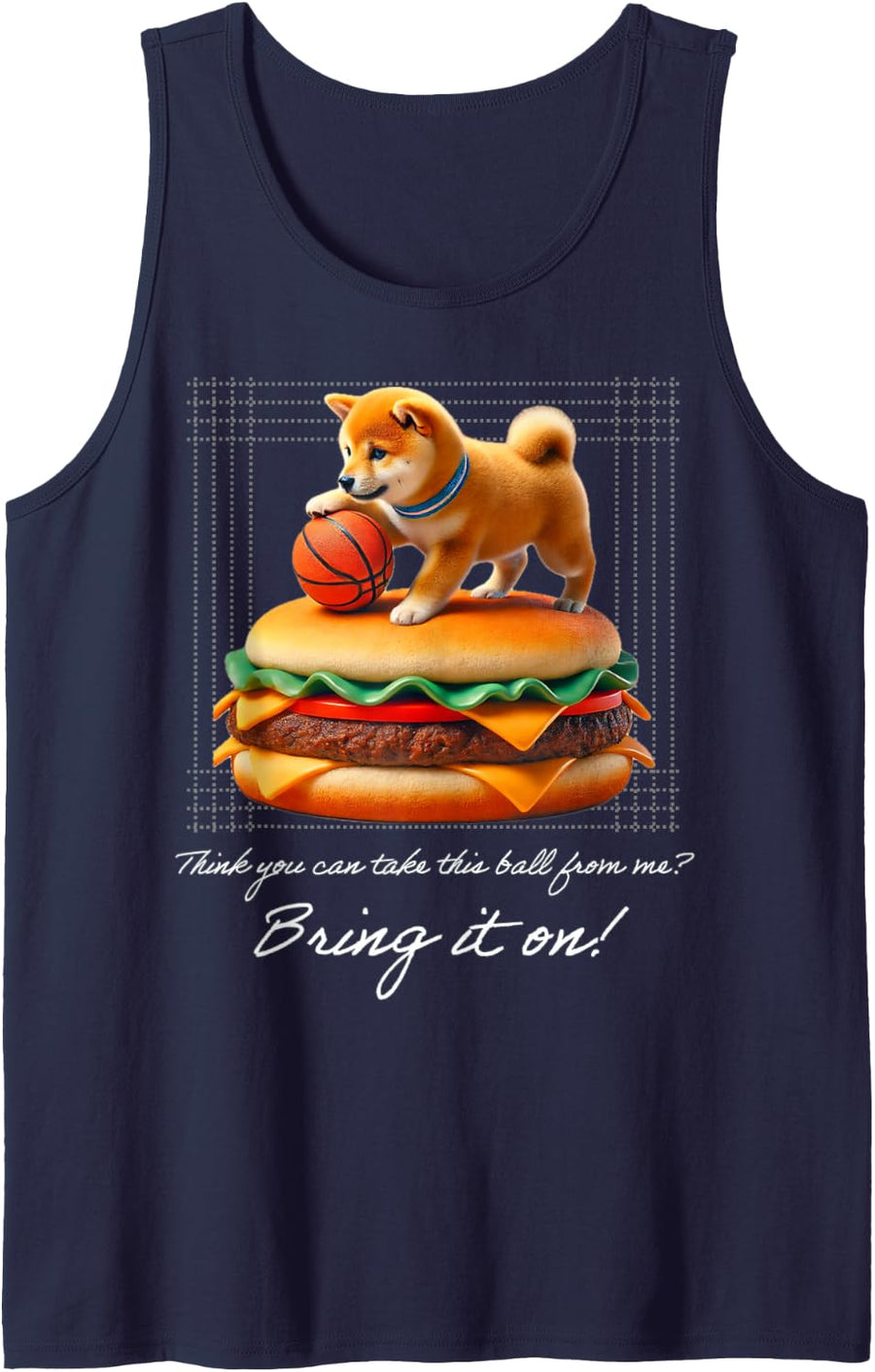 Mame Shiba Inu Basketball Hamburger Funny Japanese Kawaii Sleeveless Tank Top - Navy Blue