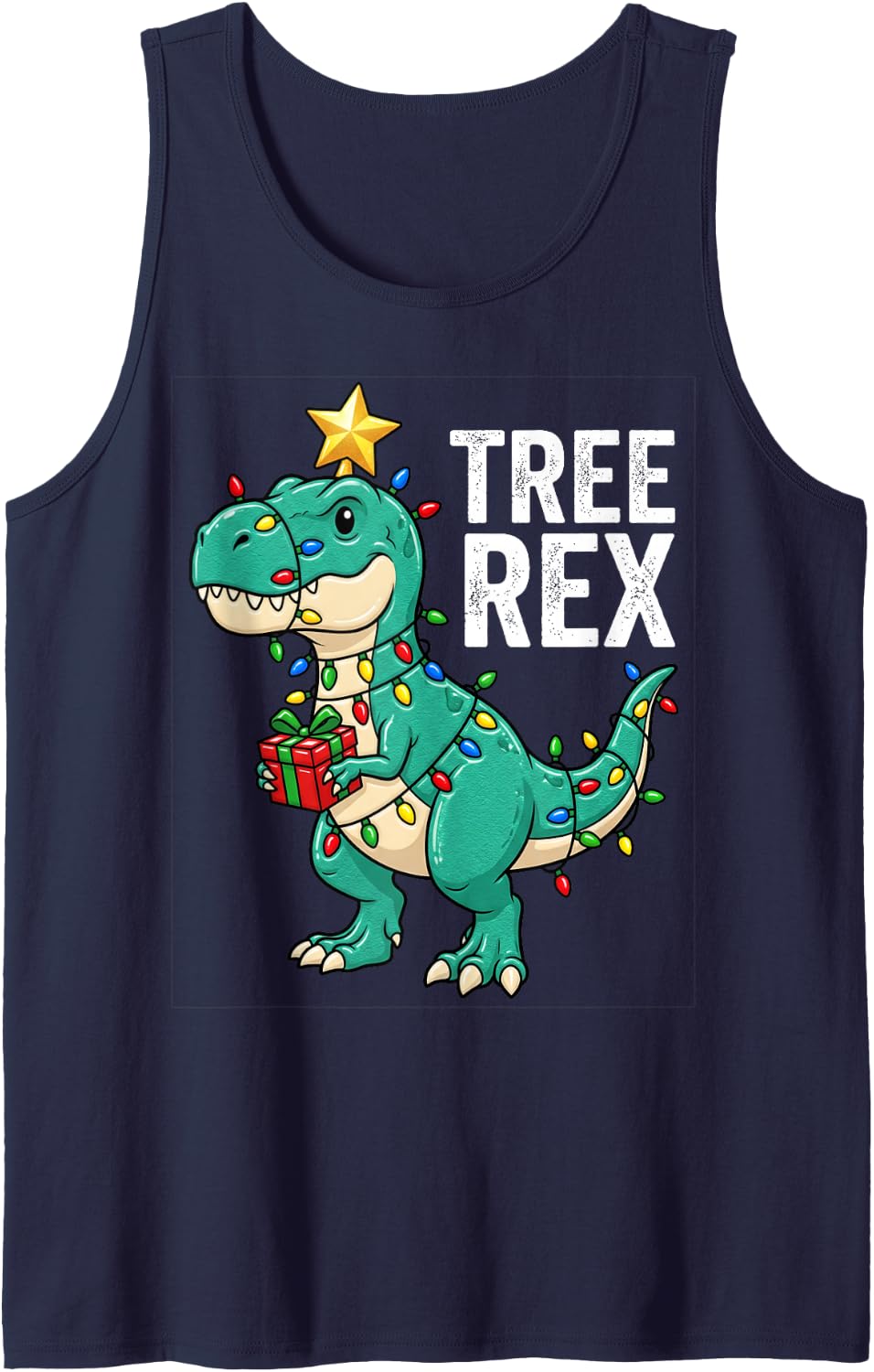 Dinosaur Christmas Tree Rex Light Xmas Funny T Rex Boys Sleeveless Tank Top - Navy Blue