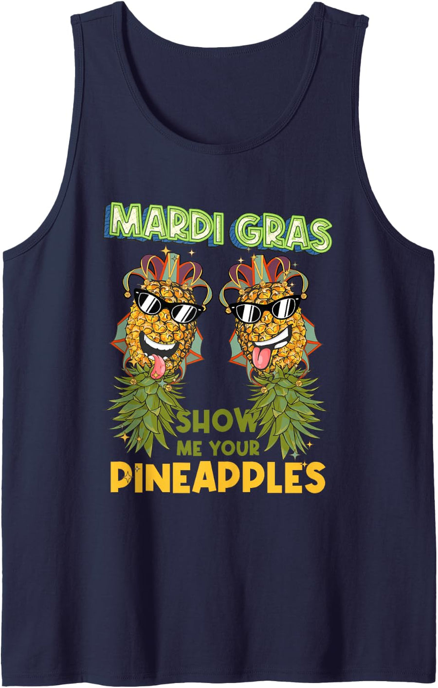 Show Me Your Pineapples Swinger Mardi Gras Pineapple Tank Top - Navy Blue