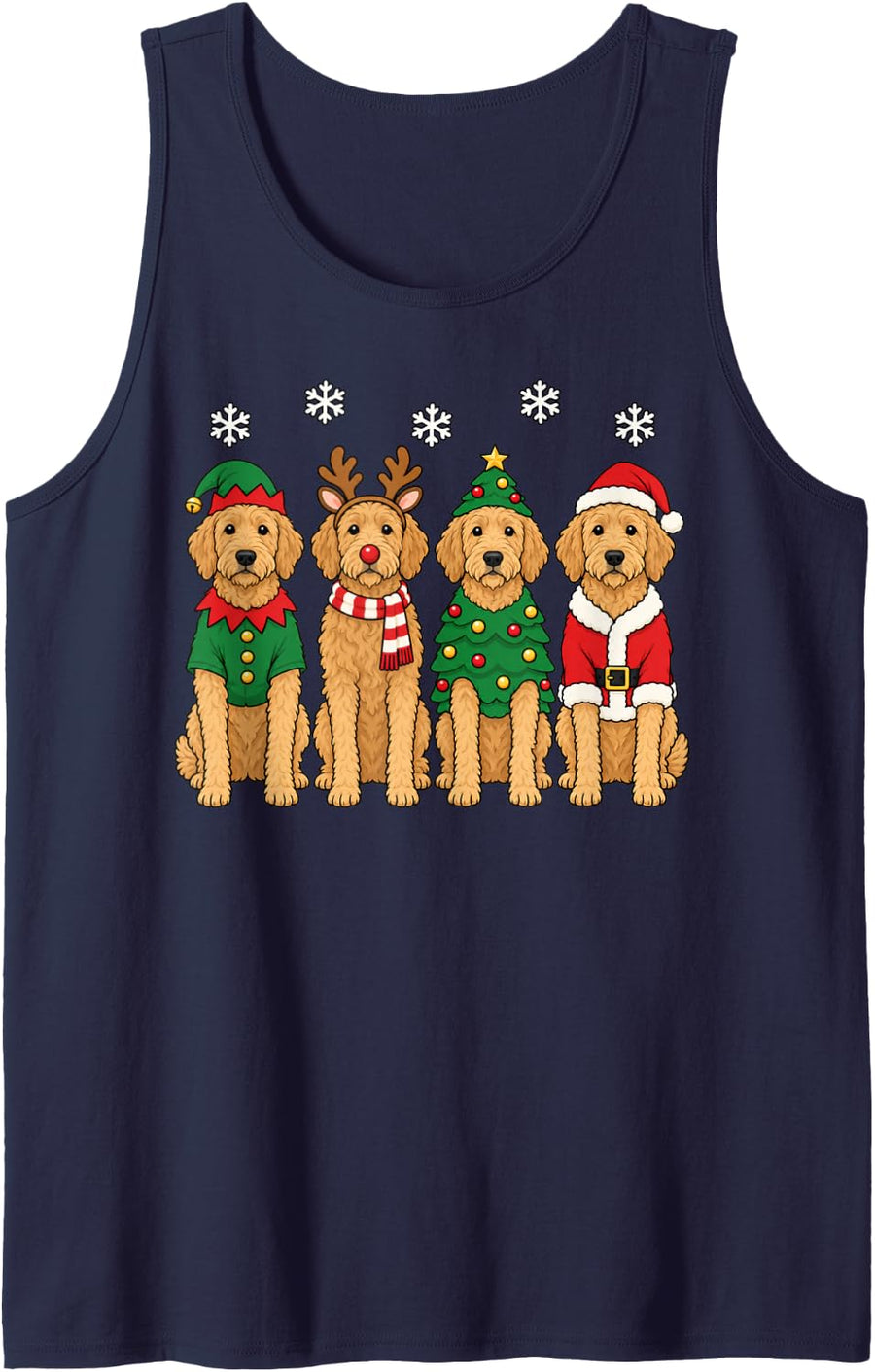 Goldendoodle Christmas Reindeer Santa Dog Lover Sleeveless Tank Top - Navy Blue