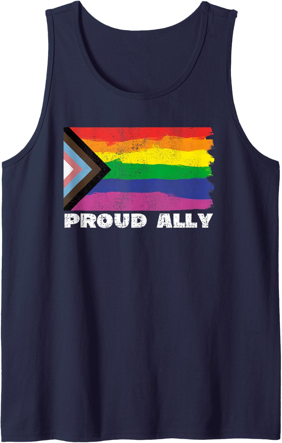 Proud Ally Pride Month LGTBQ Black Pride Flag Tank Top - Navy Blue