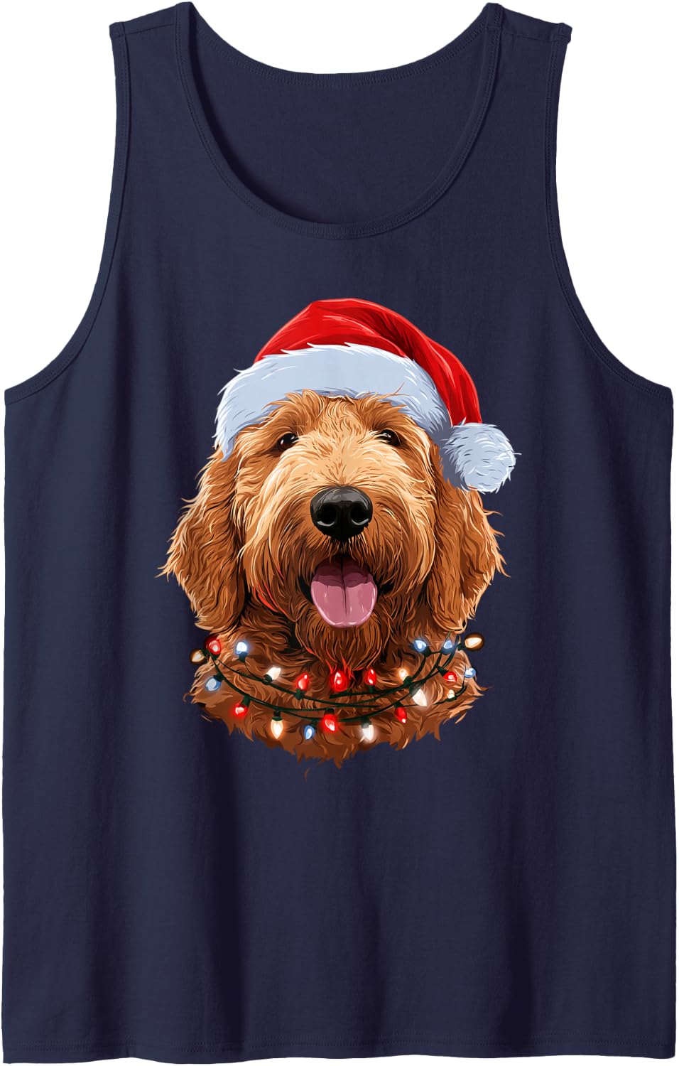 Goldendoodle Christmas Lights Festive Funny Xmas Doodle Dog Tank Top - Navy Blue