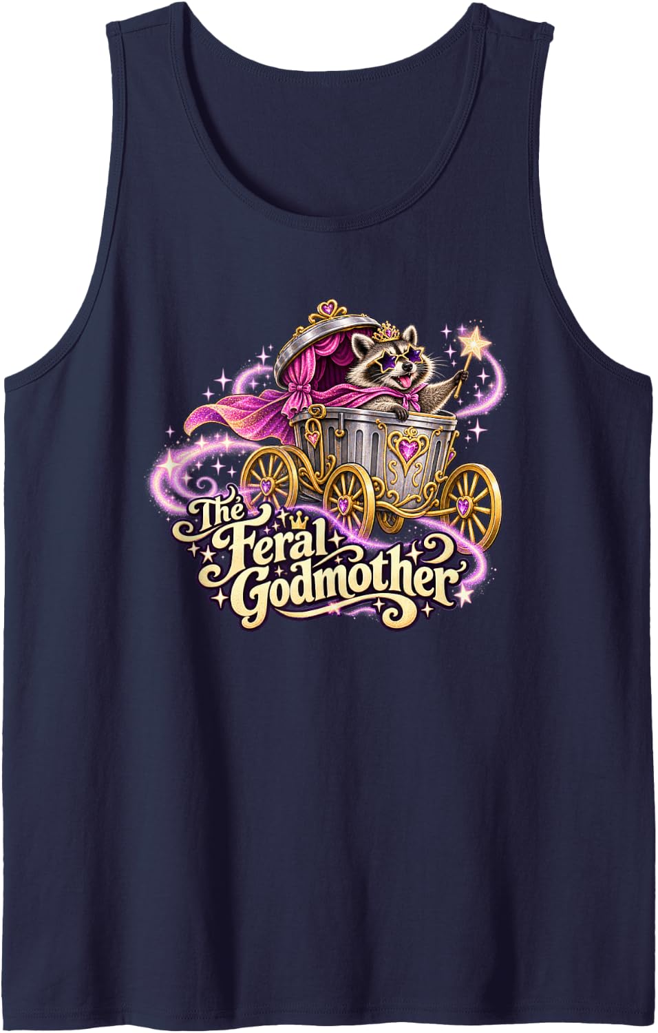 Raccoon Trash Coach The Feral Godmother Sleeveless Tank Top - Navy Blue
