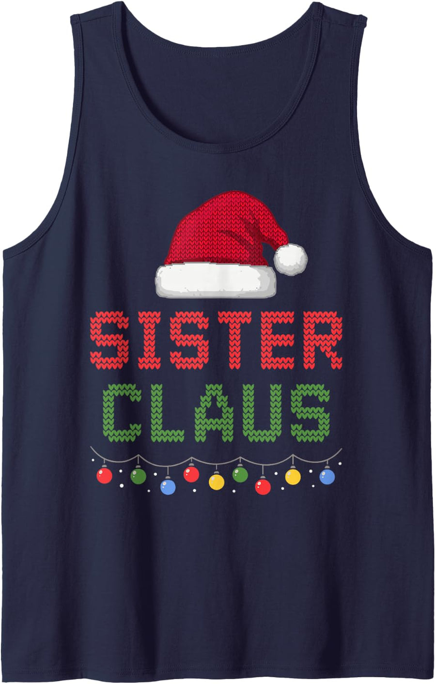 Merry Sister Claus Ugly Christmas Knit Family for Women Sleeveless Tank Top - Navy Blue