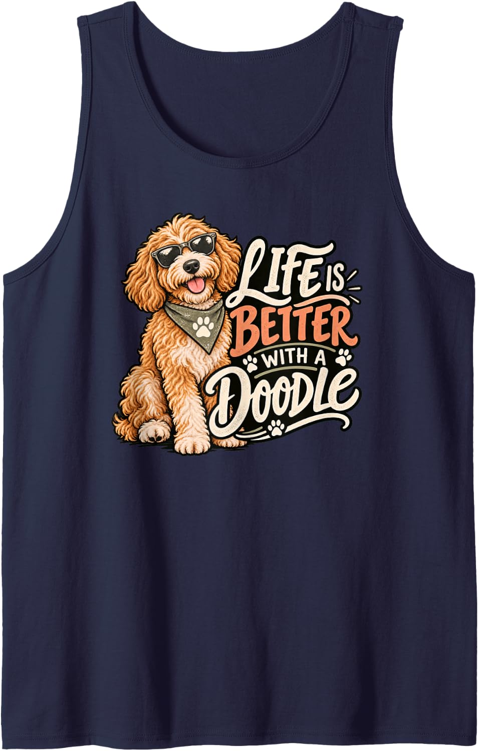 Life is Better with A Doodle Goldendoodle Dog Lover Sleeveless Tank Top - Navy Blue