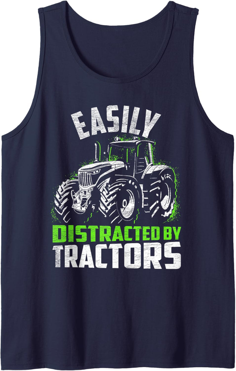 Easily Distracted BY Tractors Funny Gift Sleeveless Tank Top - Navy Blue