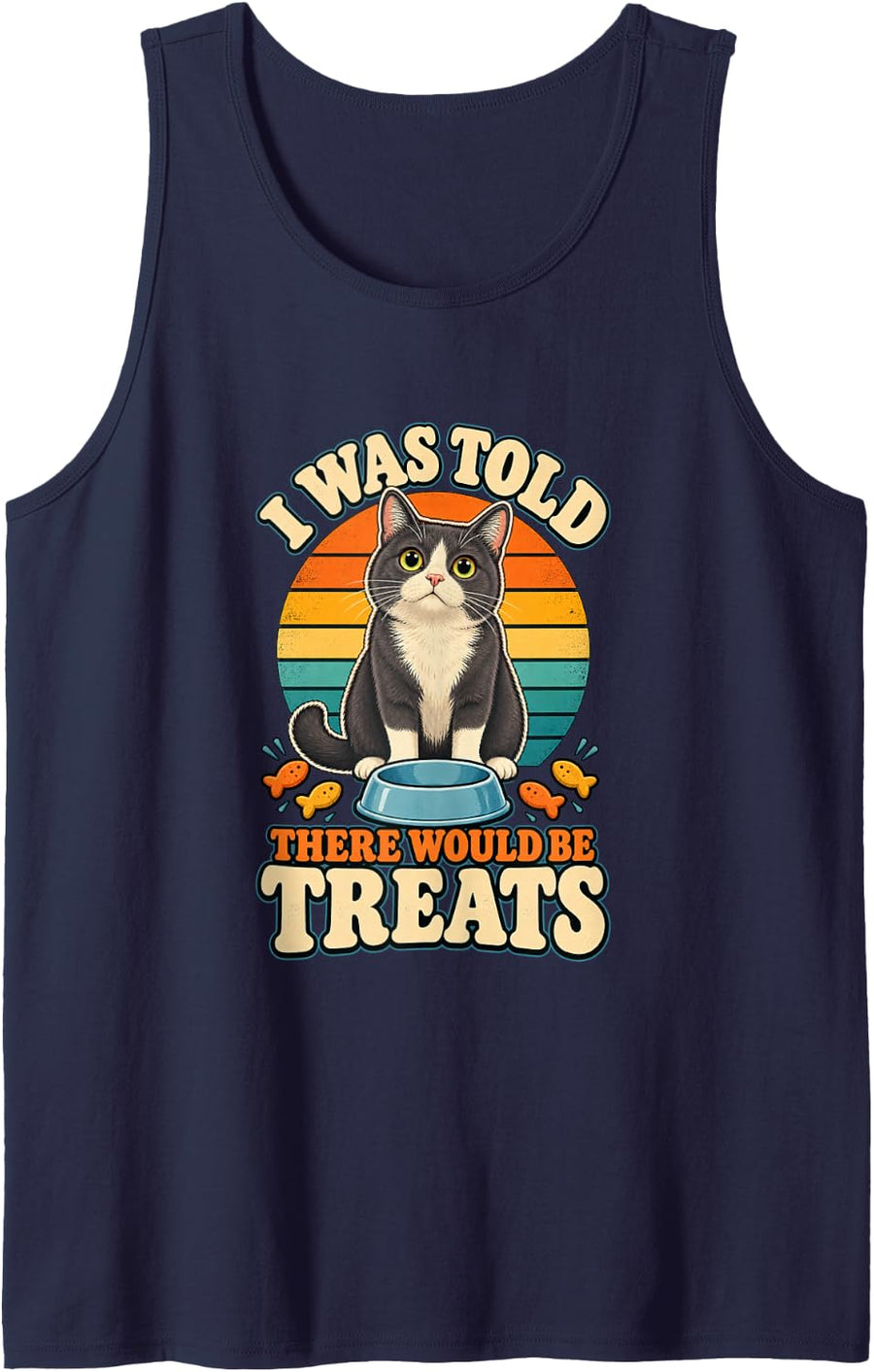 I was Told There Would Be Treats Tuxedo Cat Sleeveless Tank Top - Navy Blue
