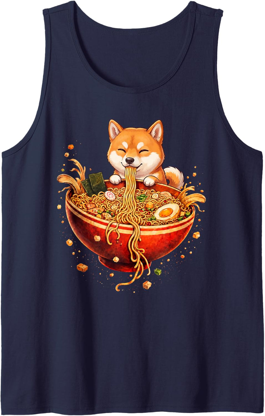 Shiba Inu Ramen Japanese Art Dog Anime Graphic Tee Kawaii Sleeveless Tank Top - Navy Blue
