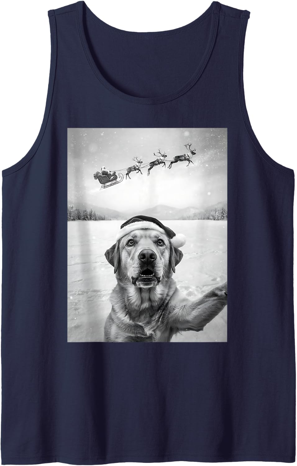 Funny Labrador Retriever Christmas Selfie with Santa Dog Mom Sleeveless Tank Top - Navy Blue