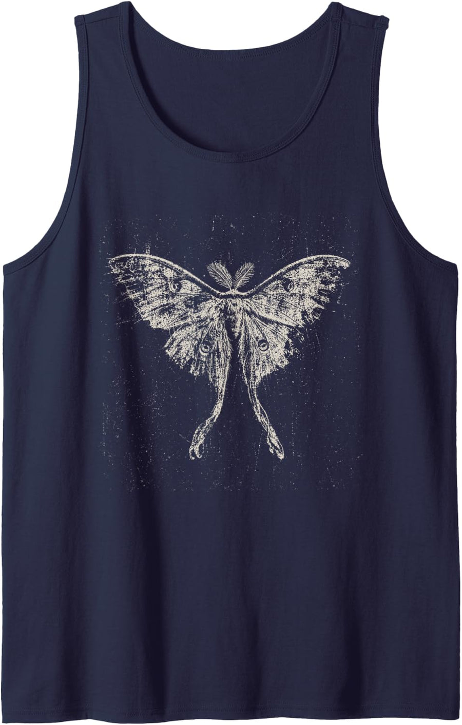 Boho Dark Cottagecore Gothic Vintage 90s Retro Luna Moth Sleeveless Tank Top - Navy Blue